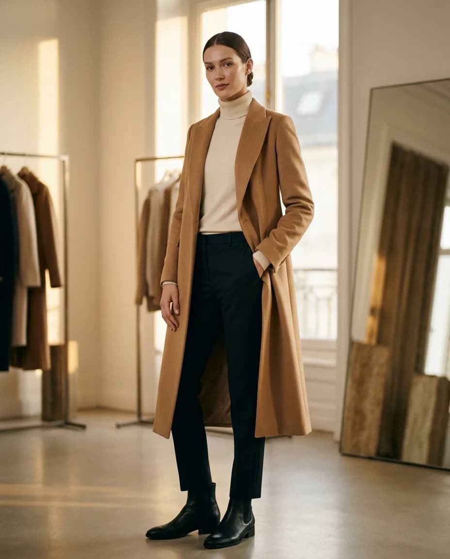 Lange vrouw in tall-fit kleding met mouwen die tot de pols reiken